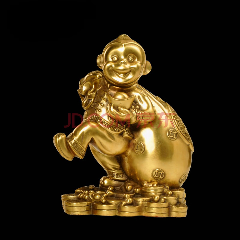 纯铜猴子摆件猴吉祥物十二生肖猴摆设铜猴摆件背钱袋猴 4寸金猴送福