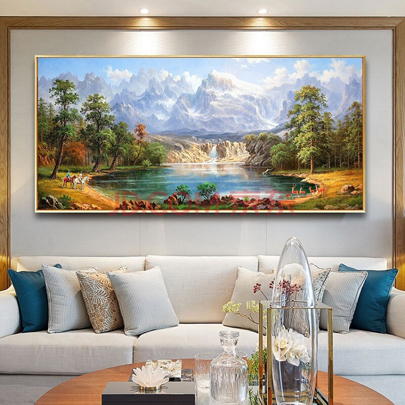 爱伦油画廊 美式山水瀑布聚宝盆风景纯手绘客厅油画欧式沙发背景装饰