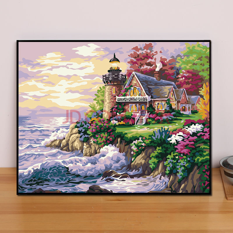 鸣朗diy数字油画diy手工填色画 客厅风景花卉动漫人物定制大幅手绘