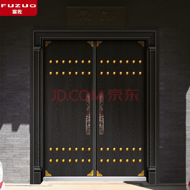 仿铜门农村自建房家用对开防盗门客厅玻璃采光进户门 中式宫廷泡钉门