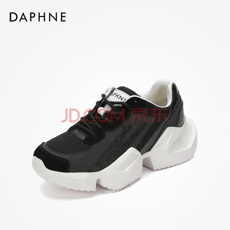 daphne达芙妮秋新款霹雳鞋设计师款个性布拼接休闲鞋黑色11538