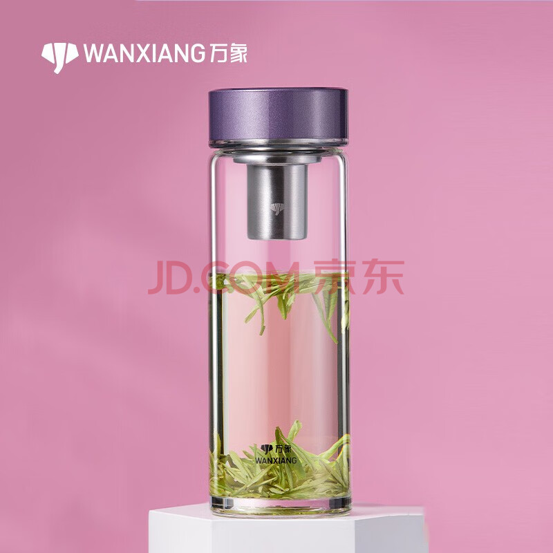 万象玻璃杯单层泡茶水杯便携商务办公杯家用水杯创意带杯盖茶杯 耐