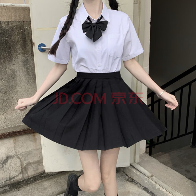 xkpk夏季黑色jk制服裙女纯色显瘦基础款百搭学院风学生校服 单黑色