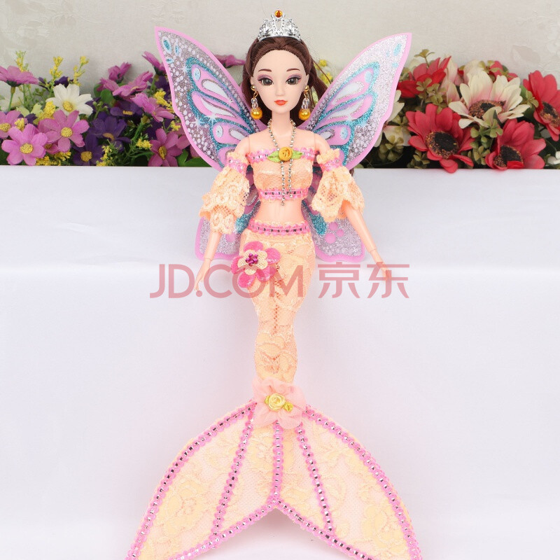 蝴蝶翅膀仙子美人鱼公主手工创意女孩礼品玩偶 桔色 40厘米带翅膀款
