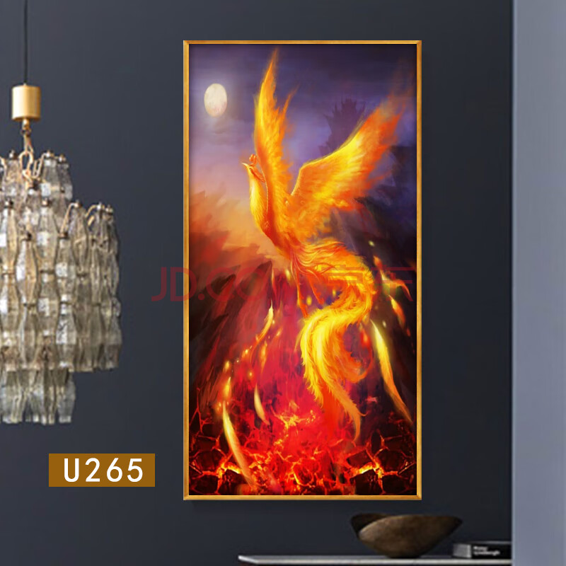 鸟凤凰图案的画 u265 装好框40*80厘米单幅价 铝合金金色画框 油画布