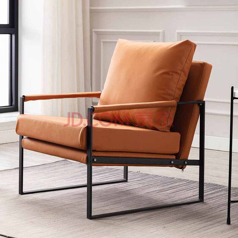 北欧单人皮沙发椅现代简约客厅轻奢橙色设计师网红单椅极简休闲椅复古