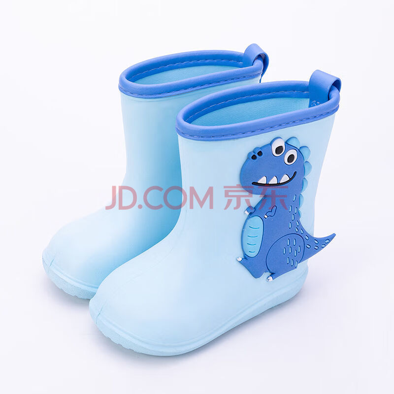 防滑防水雨靴女宝宝轻便时尚水鞋小学生雨衣套装可爱 浅蓝色 恐龙雨靴