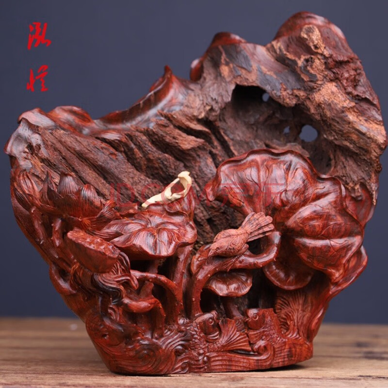 印度小叶紫檀 连年有余 纯手工雕刻红木工艺品木雕礼品收藏品 一物一