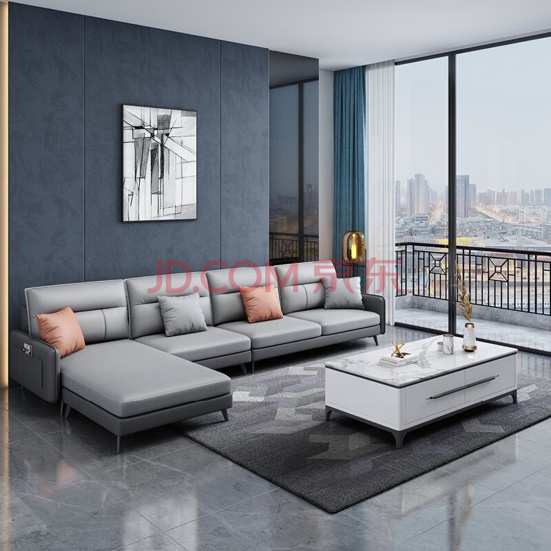 摩高空间意式轻奢科技布沙发现代简约大小户型客厅北欧极简布艺沙发