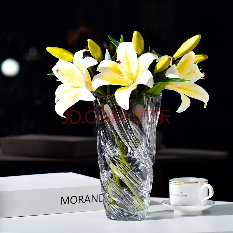 喜莱卡 水晶花瓶 客厅摆件可搭配新中式蝴蝶兰假花仿真花超大客厅摆设