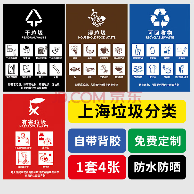 safebet 垃圾分类标识贴纸上海北京南京杭州垃圾分类提示牌可回收物