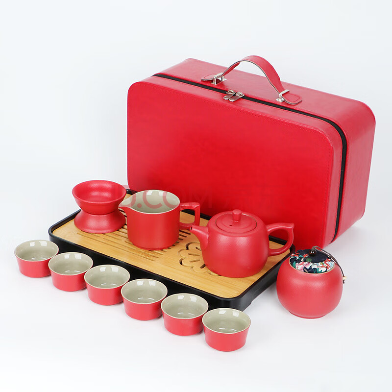 茶循 整套功夫茶具套装便携式旅行茶具 红/井兰壶茶具套装/红皮包