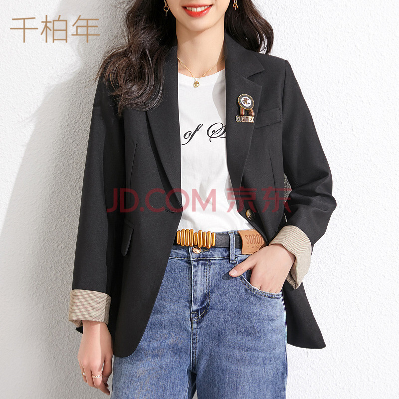 千柏年qianbainian 21春季新款女式西服短外套翻领长袖休闲职业装西装