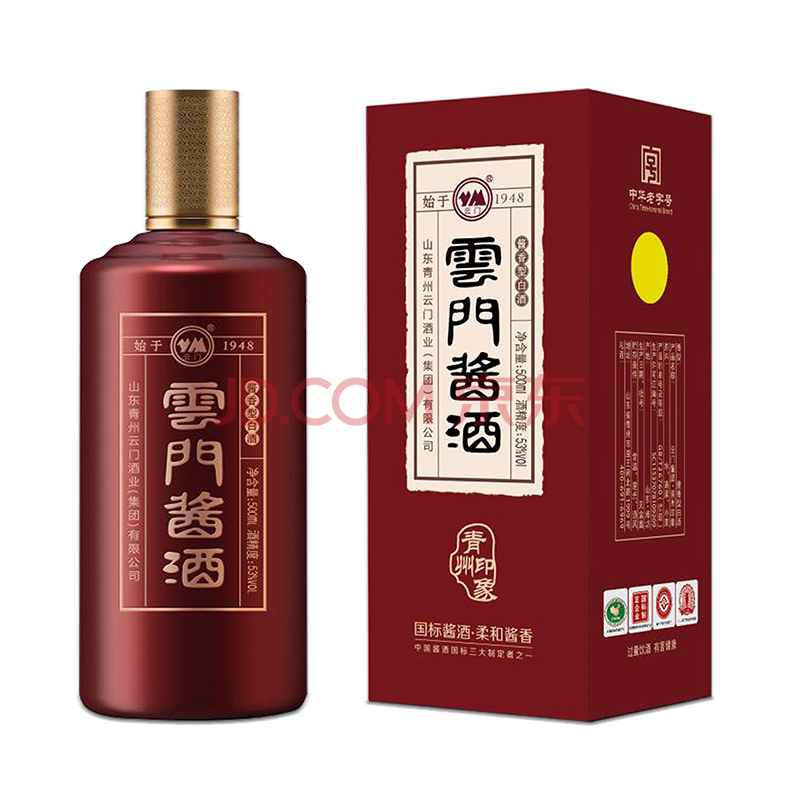 53度云门酱酒青州印象纯粮食酒坤沙酒高度白酒送礼礼品酒单瓶装 红色