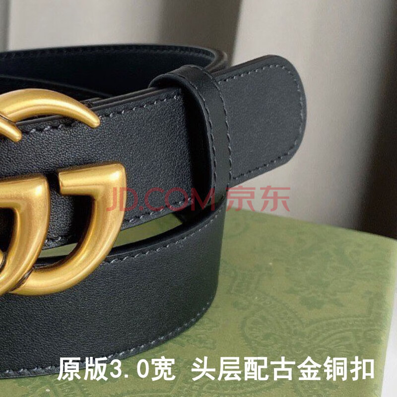 ins风女士腰带d双cg皮带女头层牛皮时尚男女铜扣裤带时装字 gg古金铜