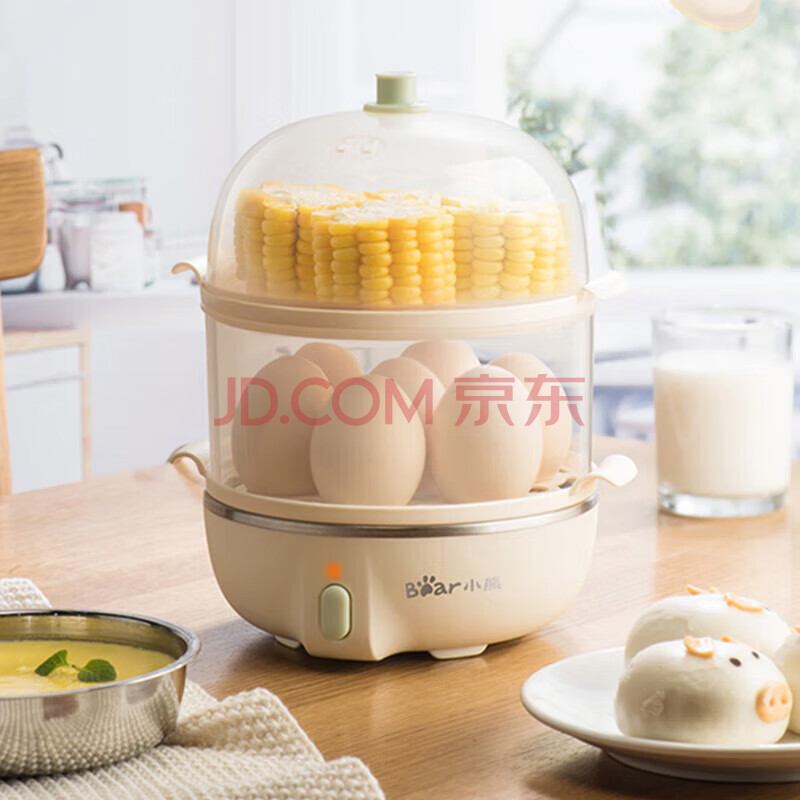 小熊煮蛋器 迷你机蒸蛋器自动断电一键式双层无不锈钢碗 ZDQ-B14Q1 YHS