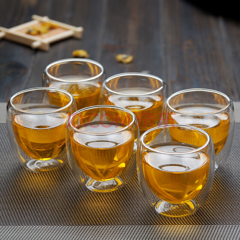双层隔热玻璃茶具小茶杯套装 喝茶功夫茶碗透明花茶杯子6只装 80ml