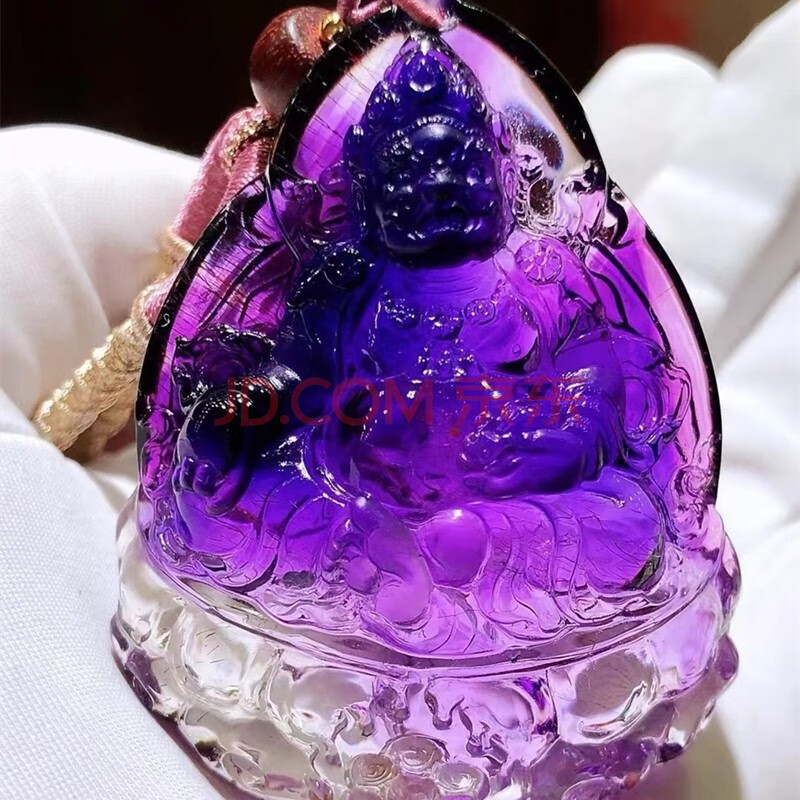 天然紫发晶财神吊坠 正宗紫罗兰晶体干净颜色漂亮雕工精湛保佑佩戴者