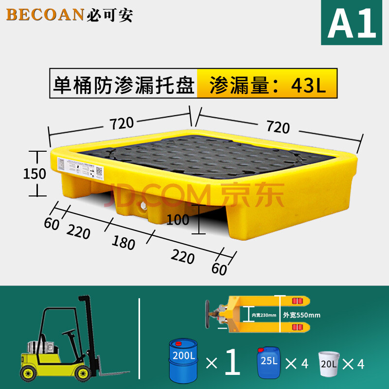 必可安危废防渗漏托盘化学品防泄漏cnc加工中心修机油桶接油盘平台