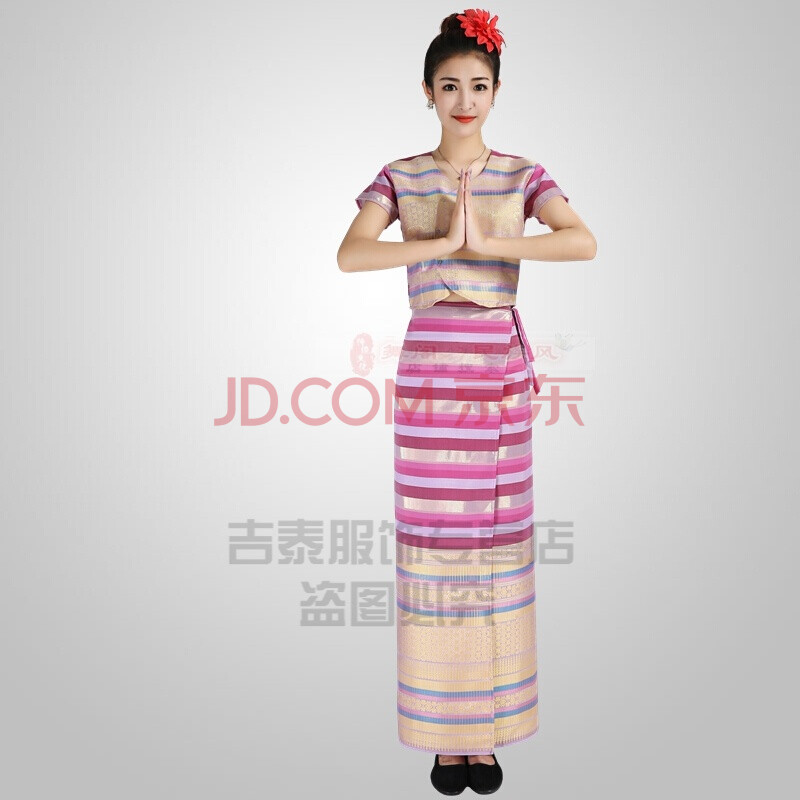 西双版纳傣族服装女舞蹈服金丝傣节服饰裹裙筒裙套装定制 浅紫色 s