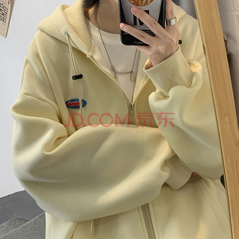 奶黄色卫衣开衫外套女潮ins春秋百搭韩版宽松棒球服学生盐系上衣 奶
