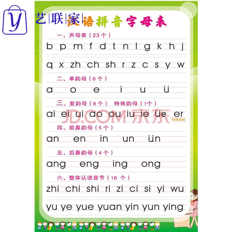 艺联家汉语拼音字母表挂图全套一年级声母韵母表墙贴小学整体认读音节