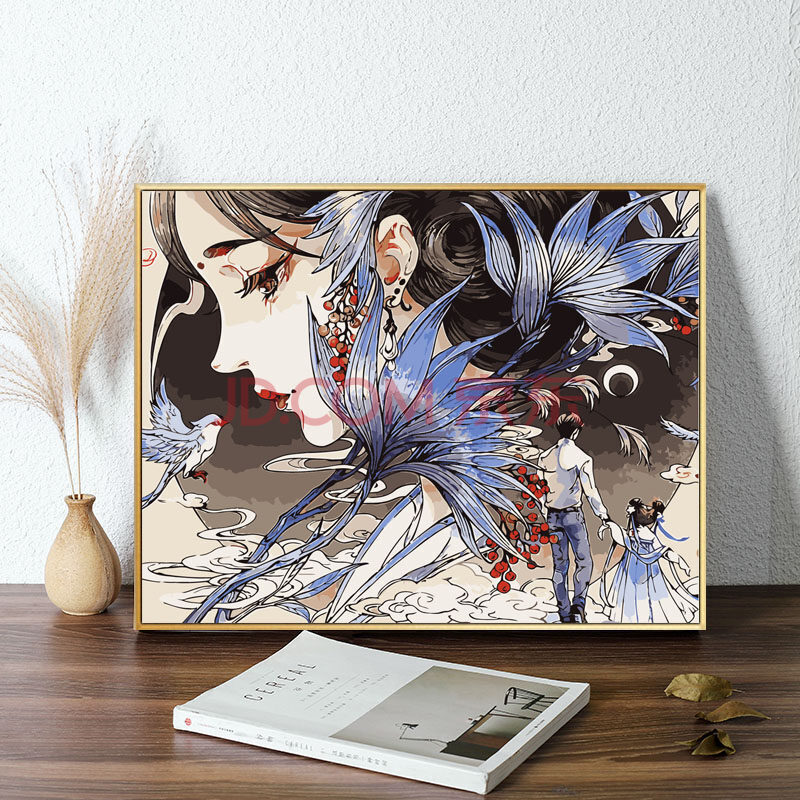 国e家diy数字油画卧室古风动漫涂色填色画手绘油彩装饰画半面妆萧十郎