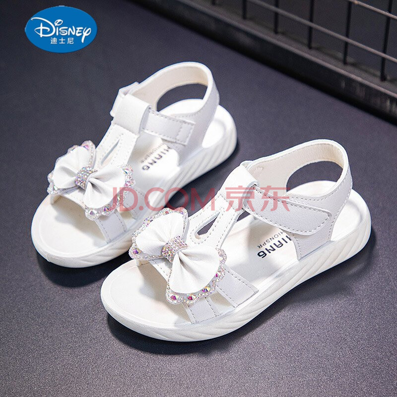 disney/迪士尼童凉鞋女童公主凉鞋夏韩版露趾凉鞋软底女孩凉鞋 白色