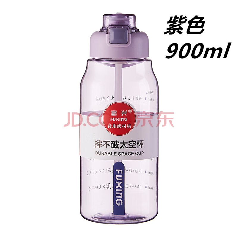 富兴男女随行杯户外简约随手杯pc太空杯便携手提吸管杯（紫色 900ml）