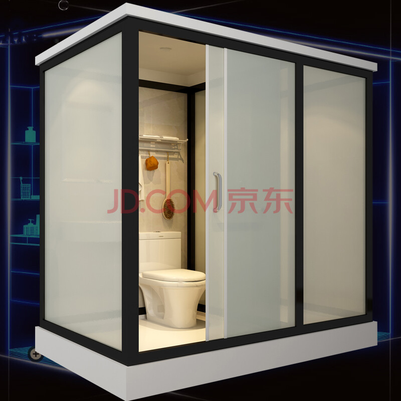 房洗澡间农村带马桶干湿分离浴室洗澡间洗澡房沐浴黑色框架含马桶正