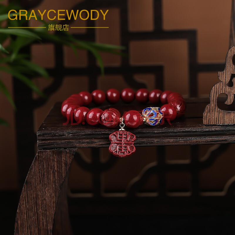 graycewody天然朱砂手链原创镂空景泰蓝如意流苏手串女士气质手链保真