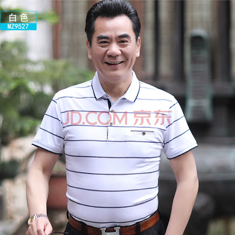 言衡爸爸装短袖t恤中年男士夏季棉半袖薄款宽松口袋40
