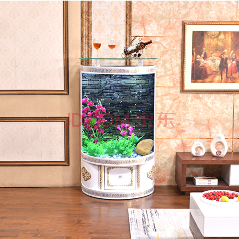 金点尚品欧式半圆底部过滤下排水鱼缸定做中式鱼缸客厅小户型家用免换