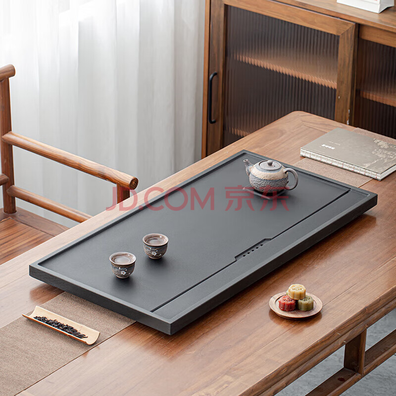 咪曦茶盘带排水乌金石茶台家用办公茶具套装大小号茶托盘60*30