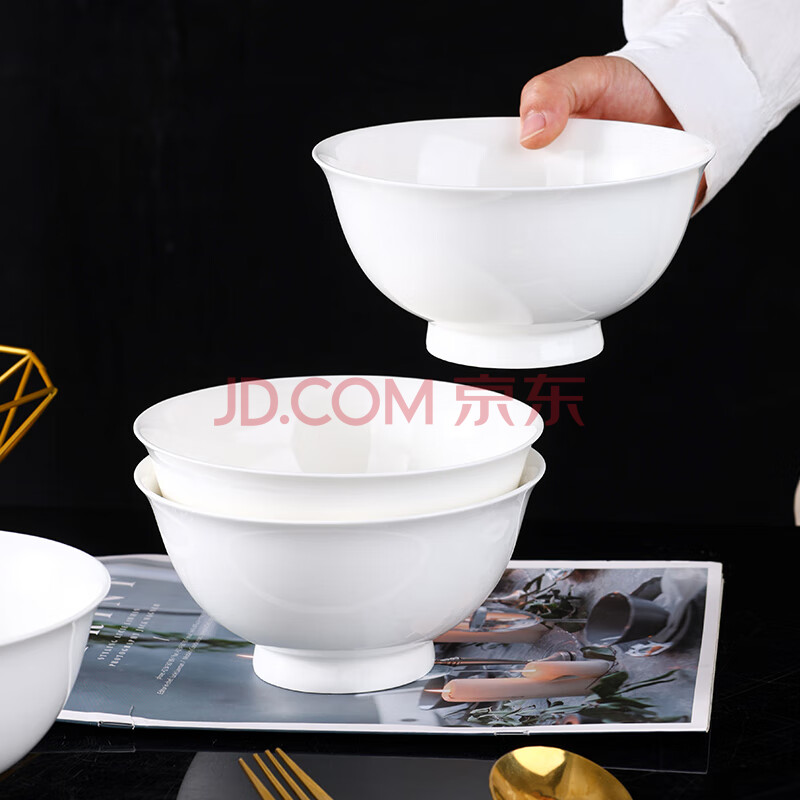 MAXCOOK  陶瓷面碗个人专用白瓷碗中式6英寸高脚米饭碗 4只装 