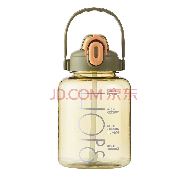富兴网红塑料水杯1500ml大容量吸管杯吨吨桶运动水壶（绿色 1500ml）