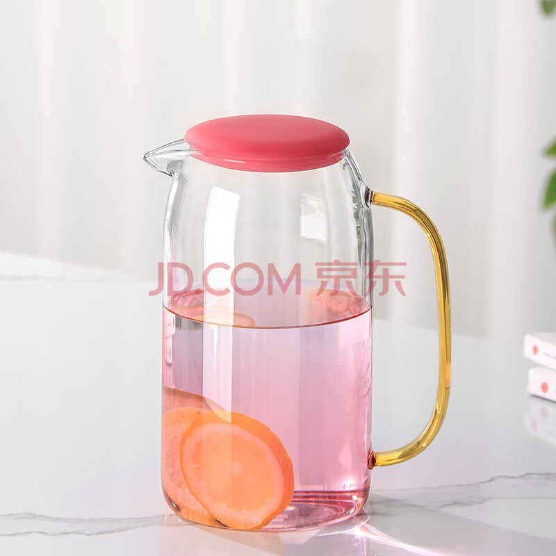 迪乐贝尔（Diller）渐变粉冷水壶高硼硅凉水壶高温玻璃茶壶家用大容量 云石壶1450ml
