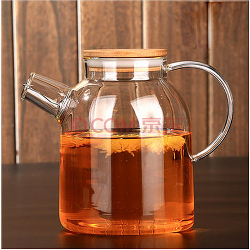 迪乐贝尔（Diller）加厚花茶壶耐高温玻璃壶耐热茶壶煮泡茶壶 凉水壶1600ml 竹盖包钢