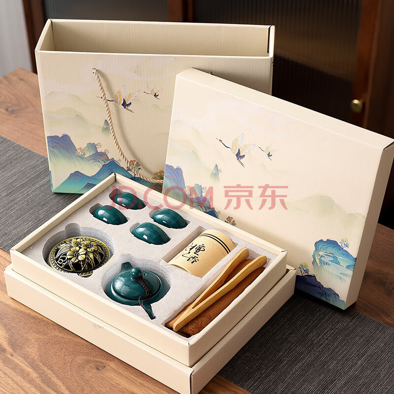 大卫广告活动礼品送客户员工茶具套装国潮赠品 国潮墨绿+茶巾茶夹
