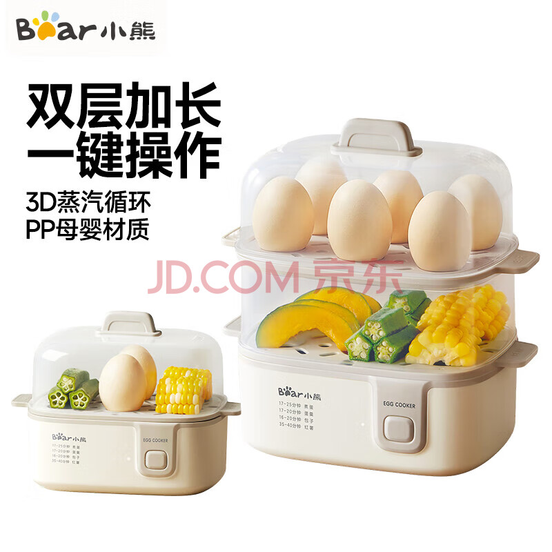 小熊 煮蛋器 蒸蛋器 单双层家用多功能高温保护早餐鸡蛋美迷你电蒸锅ZDQ-D12R3 双层 12枚蛋【无蒸碗】