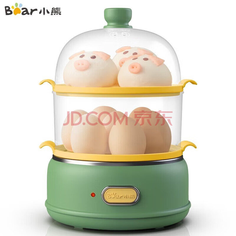 小熊（Bear）煮蛋器单双层 pp材质上盖+蒸笼 自动跳断 透明上盖 防烫提手 多功能 ZDQ-B14E8绿色