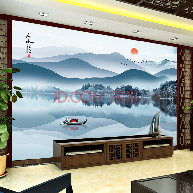 梵帝欧 电视背景墙壁画8d现代新中式意境山水画5d立体