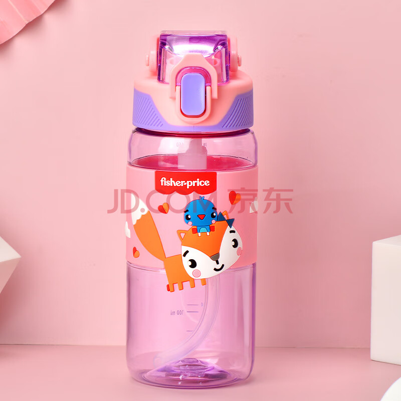 Fisher-Price儿童水杯弹盖运动吸管杯美国费雪学生塑料喝水杯子540ML紫色