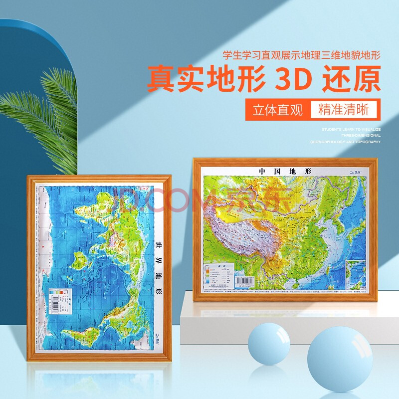 2020新版【共2张】中国地图 3d凹凸立体地形图 世界地图 31cm*24cm