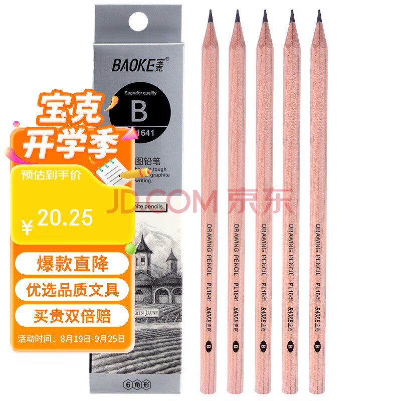 宝克（BAOKE）PL1641 办公绘图铅笔 绘画素描铅笔学生铅笔 多灰度 B 12支
