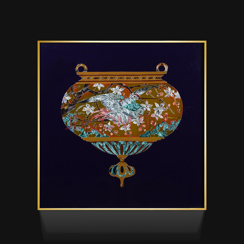 高端轻奢双联挂画 沙发背景墙装饰壁画 高级工艺手工珐琅彩画 金色