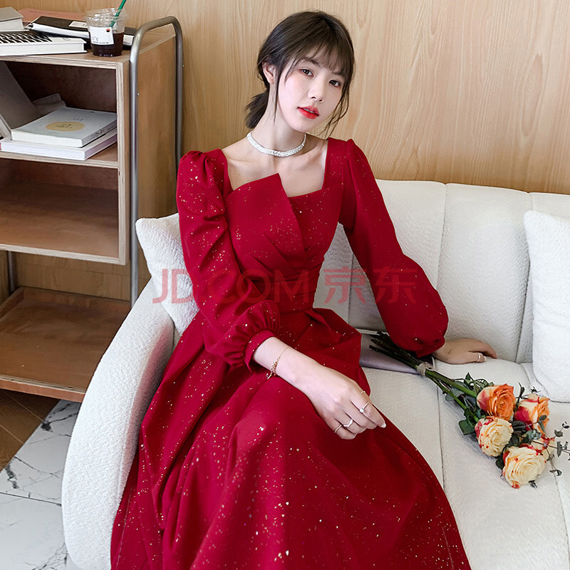 服新娘2021新款秋冬季法式平时可穿小个子答谢宴结婚回门晚礼服裙女