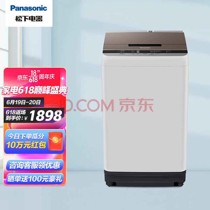 松下(panasonic)波轮洗衣机全自动 10公斤大容量 家用租房老人 节能