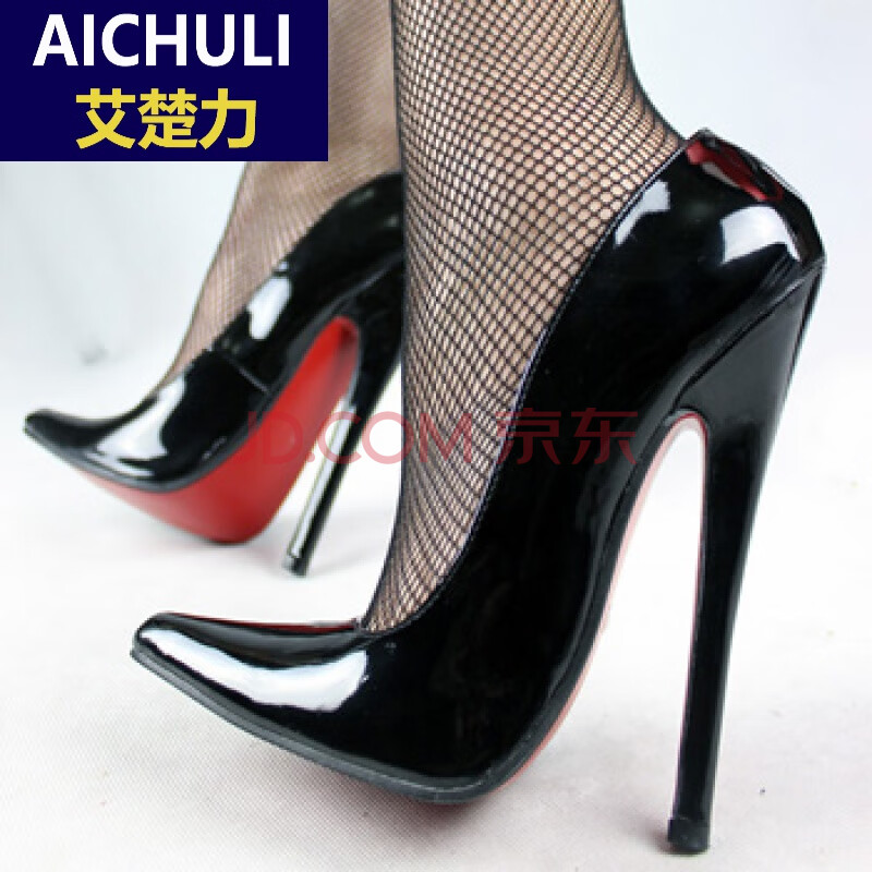 鞋伪装娘36-46码尖头18厘米细高跟漆皮丝袜s变cd装伪娘大码大号女王鞋