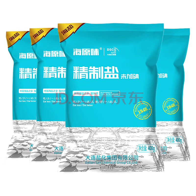 海湾 海原味精制盐未加碘400g*4袋 食用盐家用精盐